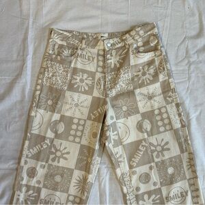 Smiley x H&M | Wide Leg Cream & Taupe Smiley Face Patterned Jeans
